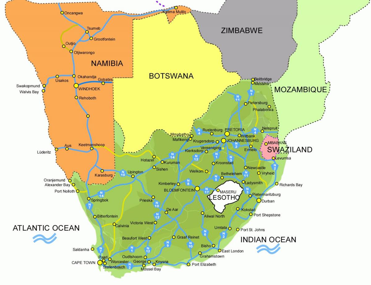 mapa Lesotho eta hegoafrikan