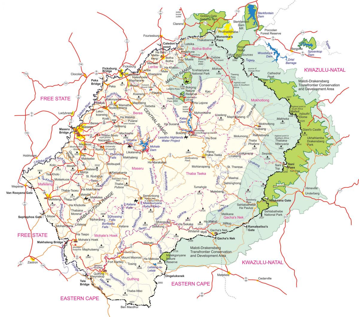 mapa zehatza mapa Lesotho